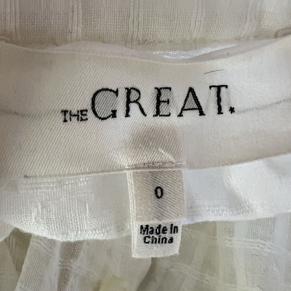 THE GREAT. The‎ Ruffle Oxford Top Beige Dobby Dot Cotton Peplum Blouse Size 0 - Picture 3 of 12